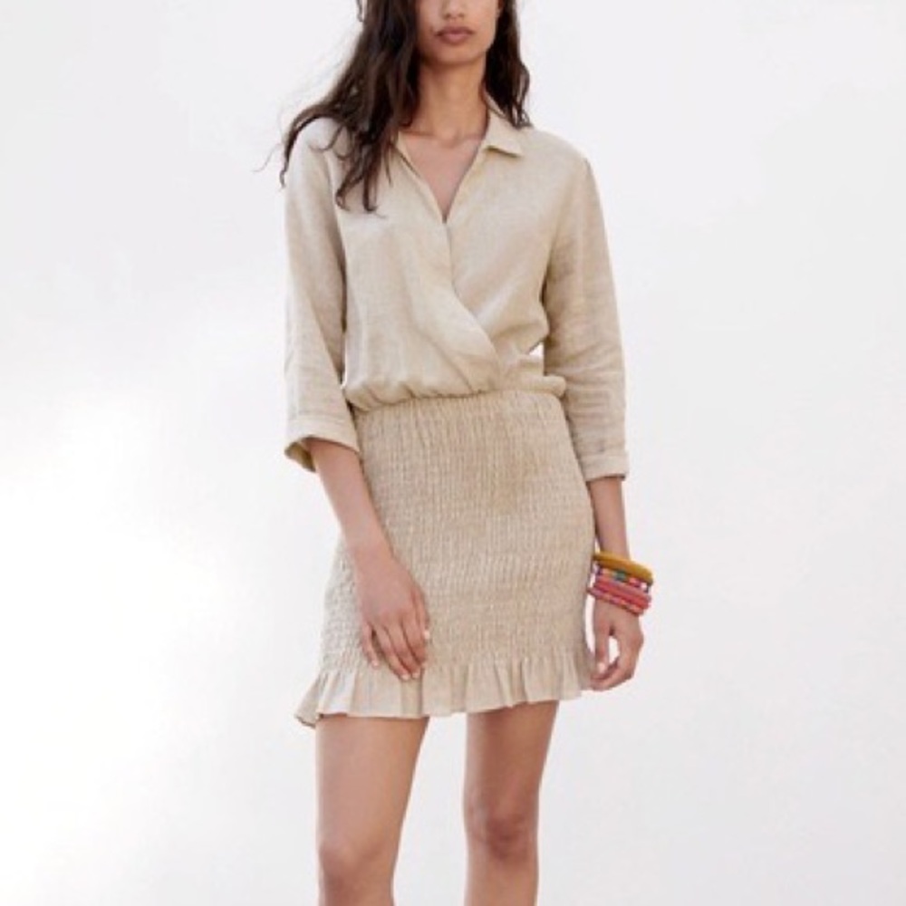 Zara Women’s Linen Blend Tan Mini Dress Size Small